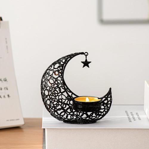 Moon Tea Light Candle Holder, Black Metal Decorative Candle Stand for Home Decor, Gift (2Pcs)
