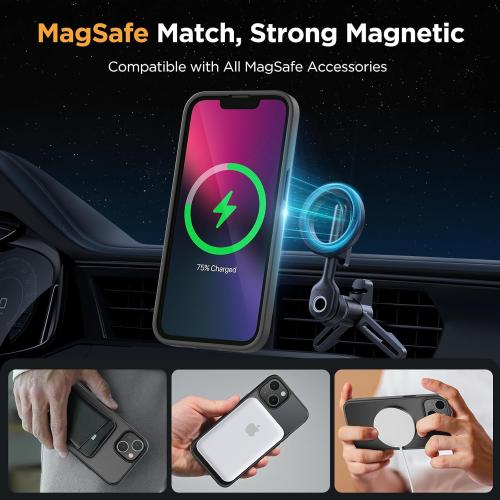 Miracase Magnetic for iPhone 13 Case 6.1 inch (Compatible with MagSafe)（with 2X Screen Protectors） Military-Grade Protection, Anti-Fingerprint Translucent Matte Phone Case Cover, Black