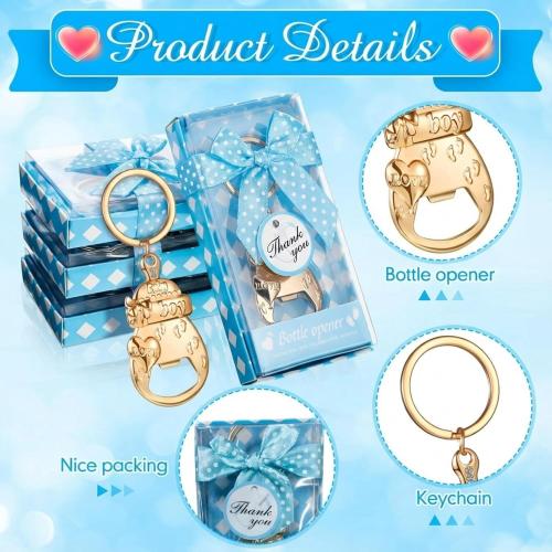 Sieral 24 Pcs Baby Shower Bottle Opener Party Favor for Guest Gold Keychain Gifts Decorations Souvenirs for Girls Boys Baby Birthday Gender Wedding Reveal Bridal Party Decor (Boy)