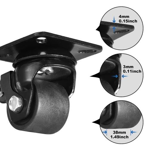 W B D WEIBIDA 2-inch Plate Swivel Caster Wheels Set of 4 Heavy Duty, Load Capacity 2200lbs, Low Gravity Center Black Extra Width Caster with Brake, Durable & Quiet & Sturdy Nylon Wheels for Industrial