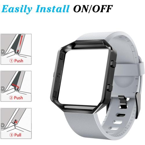 LEEFOX Compatible Blaze Bands with Frame, Sport Silicone Replacement Strap for Blaze Smart Fitness Watch accessory Wristbands Large, Black White Gray w/Black Frame Men Women