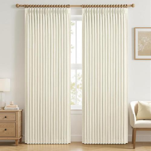 Blackout Cream Curtains 90 Inches Long 2 Panels Set for Living/Bedroom,50Wide Pinch Pleated Cooling Summer Heat 90 Inch Curtain Thick Linen Textured Neutral Boho Drapes with Hooks&Rings(50Wx90L)