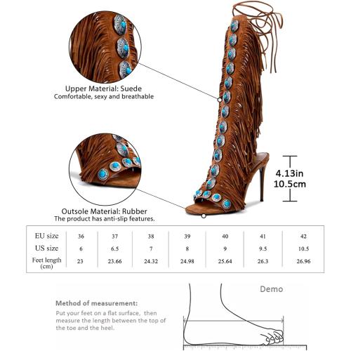SIZE 7 ‼️‼️Gladiator Sandals for Women, Knee High Fringe Heels Sandals