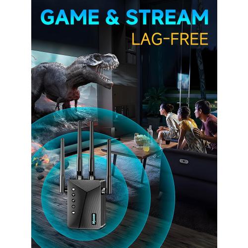WiFi Extender Signal Booster for Home, Covers Up to 18,000 Sq Ft, Long Range Wireless Internet Repeater with Ethernet Port, Eliminates Dead Zones, Reduces Buffering, Supports 65  Devices, 1-Tap Setup