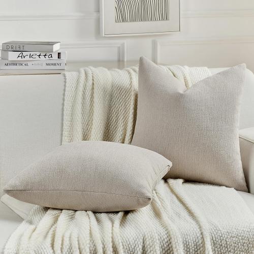 FUTEI Pack of 2 Faux Linen Throw Pillow Covers 24x24 Inch,Oatmeal
