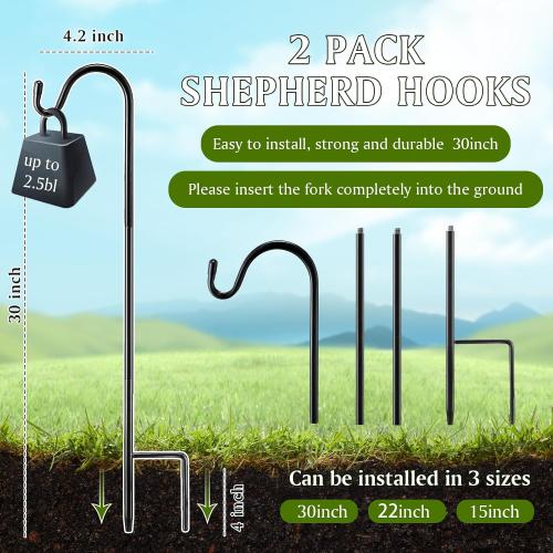 2 Pcs 30 Inch Shepherds Hook for Outdoor Adjustable Bird Feeder Pole