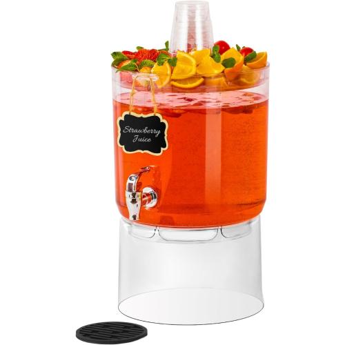 2 Gallon Drink Dispenser for Parties with Multi-Function Lid | BPA-Free Plastic Beverage Dispenser with Stand, No-Drip Spigot & Countertop for Punch, Lemonade, Iced Tea, Summer Parties