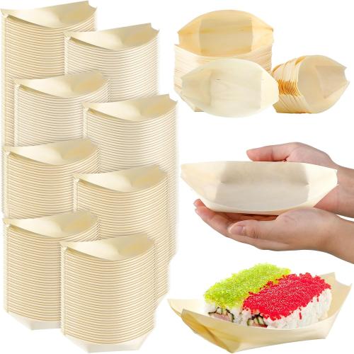 Hoolerry 1000 Pcs Disposable Bamboo Boat Plates for Sushi Serving Tray Bar