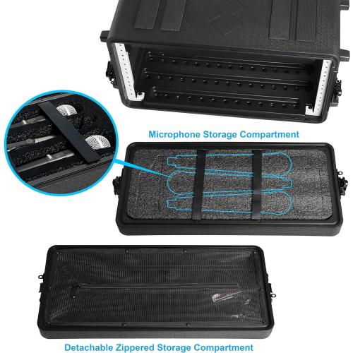 Diandian 4U Rack Case Shallow 11 Depth, 19 Rackmount Flight Case, Watertight Dust-Proof, Shock Mount for Amplifier, Pro Audio, DJ Mixer, Effects with Microphone Compartments