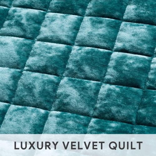 RECYCO Channel Box Stitch Velvet Quilt Set, Full Queen Size, Teal
