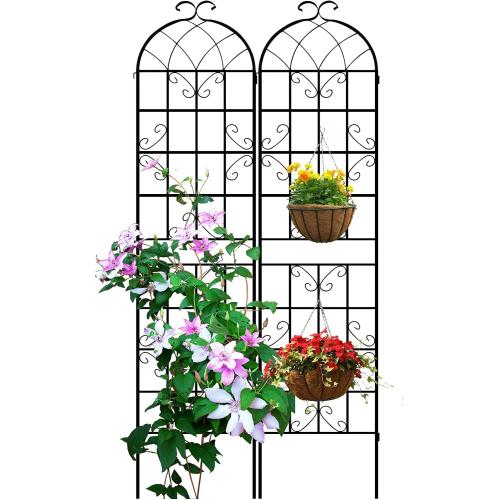 LZRS 2 Pack 83x20in Rustic Iron Arch Decoration Garden Trellis with Black Metal Coating – Perfect for Supporting Climbing Plants Outdoor, Roses, Vines, Flowers, and Vegetables.