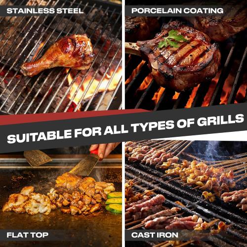 Grill Brush Bristle Free with Collapsible Bucket, BBQ Grill Cleaning Brush for Outdoor with Replaceable Head and Scraper, Safe Non-Metallic Bristles for Cast Iron or Stainless-Steel Grill Tools