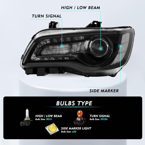TUSDAR Headlight Assembly Compatible with 2015-2023 Chrysler 300/300C