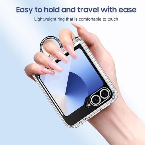 for Samsung Galaxy Z Flip 5/6/7 FE Card Holder Case with Ring, White