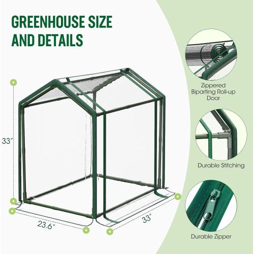 Mini Greenhouse with Zippered Doors & Roll-up Windows, Elevated Bottom Portable Plant Hot House with Durable PVC Cover, Water Resistant, UV Protected for Outdoor Flowers, Vegetables