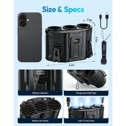 Portable Waist Fan, 12000mAh Rechargeable 3-Turbo Belt Fan