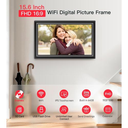 64GB 15.6 Frameo Digital Picture Frame WiFi, Large Electronic Photo Frames