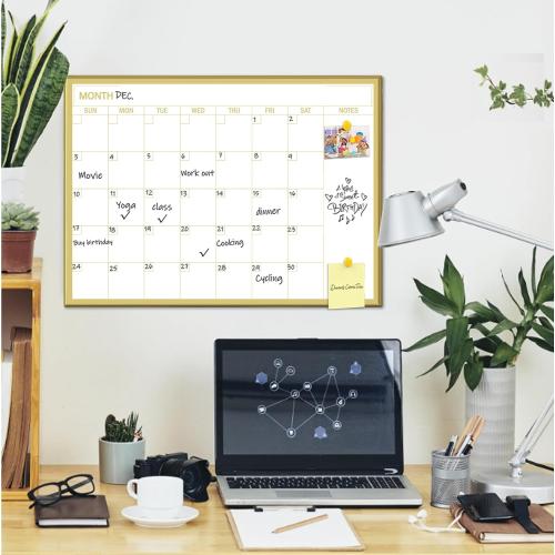 Gold Dry Erase Calendar Whiteboard for wall-18 x24’’,Portable Aluminum Frame,Magnetic Calendar White Board,Wall Planner Dry Erase Board for Office, Kitchen, School, Home-GG-4560