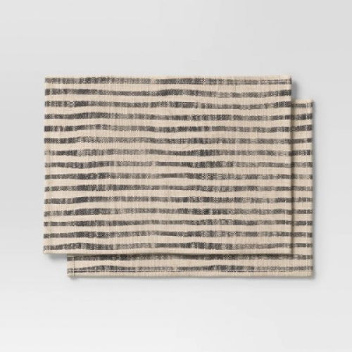 2pk Placemat Khaki/Black Striped - Threshold™