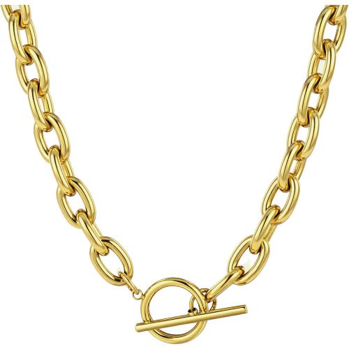 TEN MIRO 18k Chunky Gold Necklace for Women Sweatproof, Non Tarnish Chunky Cross Necklaces Thick Gold Layering Hammered Bold Necklace Stacks Toggle Necklaces for Women