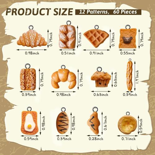 Sureio 60 Pcs Bread Toast Charm Bulk Resin Food Charms for Jewelry Making