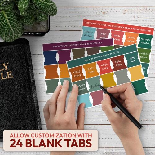 90 Christian Bible Tabs for Women, Men, and Kids - Assorted Colors - Large Print Laminated Labels - Bible Index Tabs for Church, Bible Study