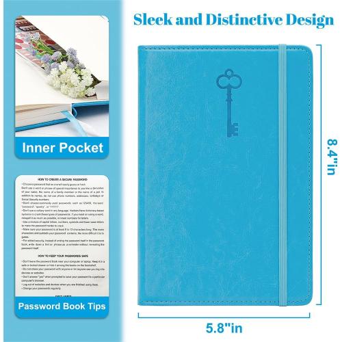 Password Keeper Book with Colorful Alphabetical Tabs, 5.8”x8.4” Password Books for Seniors, Password Notebook Organizer for Internet Website Address Login(Sky Blue)
