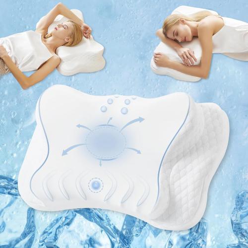 Releep Adjustable Cervical Neck Pillow, Cooling Orthopedic Ergonomic Contour Pillow, Memory Foam Neck Pillows for Back Stomach Sleeper, White Color
