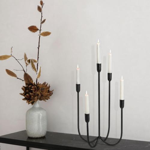 Perfnique 5-Candle Iron Candelabra, 17 Inch Antique Brass Black Candle Holder, Hand-Forged Cast Black Candle Holder for Wedding, Event, Christmas & Dining, Table Centerpiece Décor