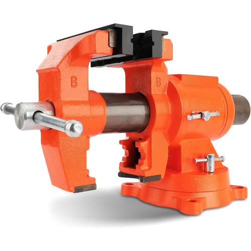 PONY Heavy Duty Bench Vise, 5-inch Jaw Width and Opening, 360-Degree Swivel Base With Anvil, Utility Combination Pipe Home Vise for Woodworking, One-Pair Vise Jaw Pad Included