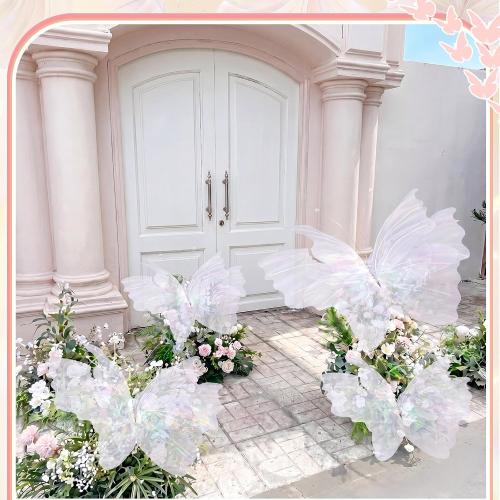 Yinder 4 Pcs Big Butterfly Decorations, Giant 3D Iridescent White