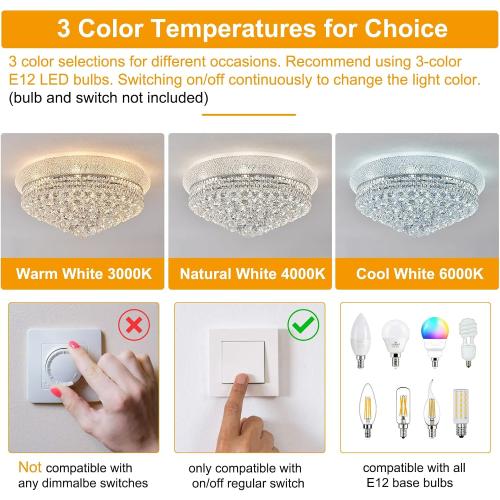 12-Light Crystal Flush Mount Chandelier Ceiling Light Fixture for Living Room Dining Room Bedroom Foyer Entryway Hallway Closet Bathroom (Chrome D24)