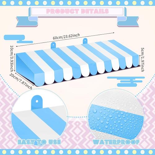 Boao 4 Pcs 3D Cardboard Awning Decor,Blue and White,Striped Style