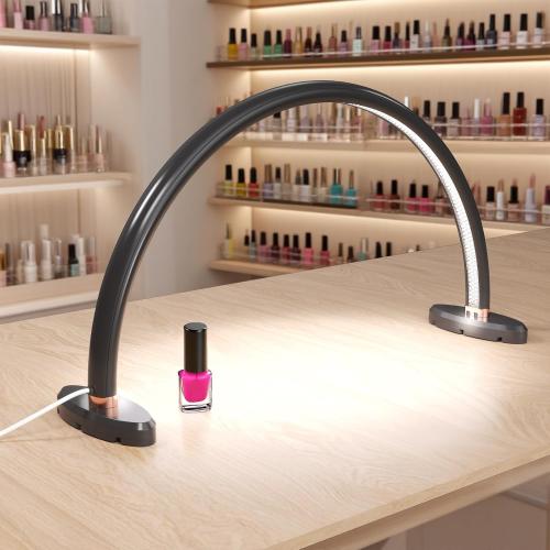 welltell Small Half Moon Light for Nail Desk Moon Light Nail Tech Half Moon lamp Color Temperature 3500K-6500K USB Powered for Personal DIY Manicure Handicraft Lighting (16in-Black)