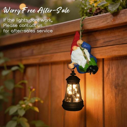 Solar Hanging Gnome Garden Statues Funny Climbing Gnome with LED Lantern