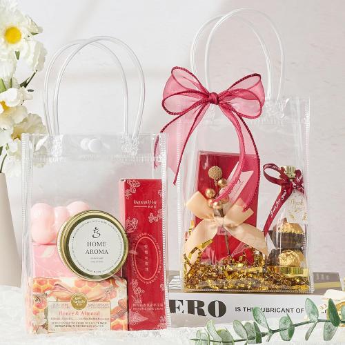 Jutieuo 24 Pack Clear Plastic Gift Bags with Handles, Reusable Transparent Party Favor Bags PVC Goodie Bags Bulk for Wedding, Baby Shower, Birthday (4.9 x 7.5 x 3.2)