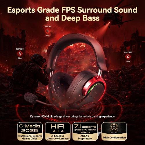 Wireless Gaming Headset with Mic Over Ear Headphones for PC,Xbox,PS5,Switch