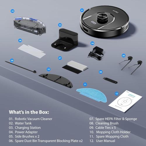 Tikom Robot Vacuum and Mop Combo, 6000Pa Automatic Robotic Vacuum Cleaner, Smart Mapping, 150 Min Max, Ideal for Pet Hair, Hardfloors, Carpets, Home(L8000 Pro)