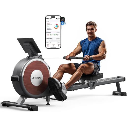 MERACH Rowing Machines for Home, Magnetic Rowing Machine with 16 Levels, Rower Machine of Quiet Resistance, Dual Slide Rail with Max 350lbs Weight Capacity, App Compatible