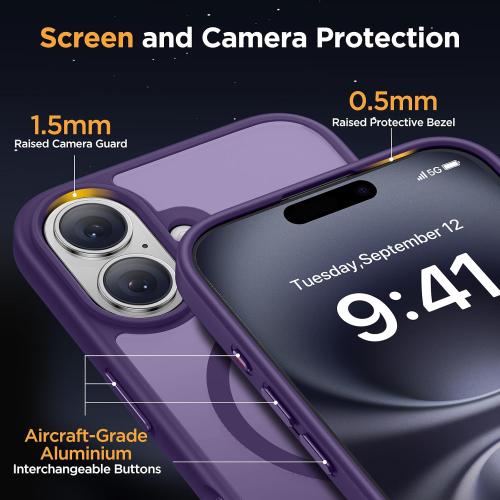 Miracase Magnetic Series for iPhone 16 Case [Compatible with MagSafe] Military-Grade Protection, Anti-Fingerprint, Slim Phone Case for iPhone 16 6.1 inch - Deep Purple