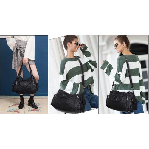 Angel Kiss Women Handbags Shoulder Bags Washed Leather Satchel Tote Bag Mutipocket Hobo Purse