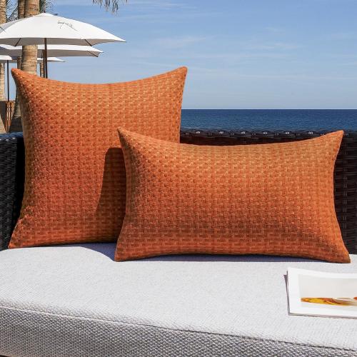 Kevin Textile Outdoor Waterproof 12x20 Pillow Covers 2 Pack, Burnt Orange