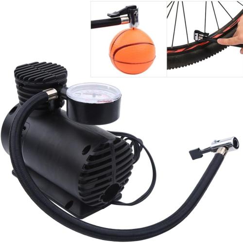 Portable Air Compressor Tire Inflator With Sports needle Nozzle adapter, ABS Black Electric Air Pump with 2.75 m/9ft Cable for Car and Motorcycle