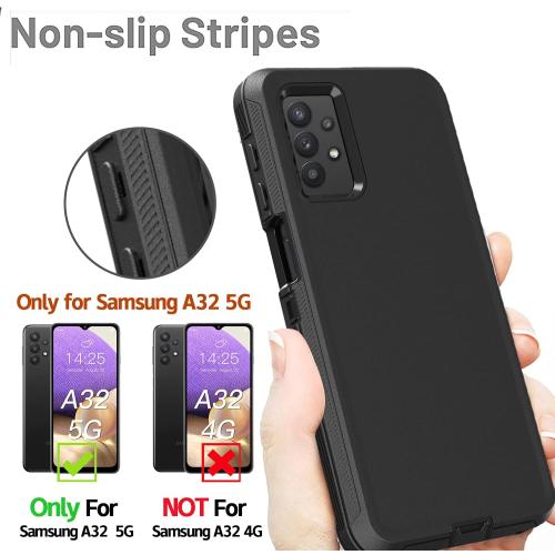 for Galaxy A32 5G case, Heavy Duty case [Not Fit 4G],[ with Clip],[Shockproof] [Dropproof] [Dust-Proof] (Black)