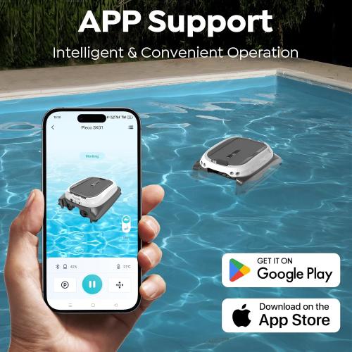 Pleco SK01 Solar Powered Pool Surface Skimmer Robot – APP Controlled, 24/7 Auto Cleaning, Dual Charging, Obstacle Avoidance, Large Filter, Fits Most Pools (Gray White)
