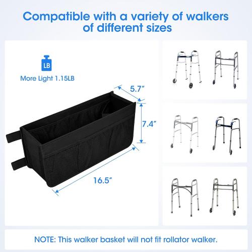 Dotday Upgraded Walker Basket with Cup Holder, Foldable Walker Bag