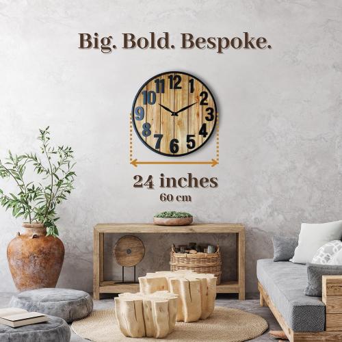 Montoire 24 Inch Wooden Farmhouse Wall Clock Large, Extra Large for Living Room Decor - Big Oversized Rustic Round Decorative Clocks for Walls, Battery Operated