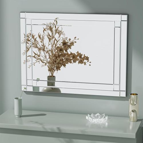 COOL2DAY 48 x 28Frameless Rectangular Wall Mirror,Polished Beveled Edge Decorative Mirrors Modern Wall Decor Mirrors for Bathroom Vanity, Entryway and Living Room