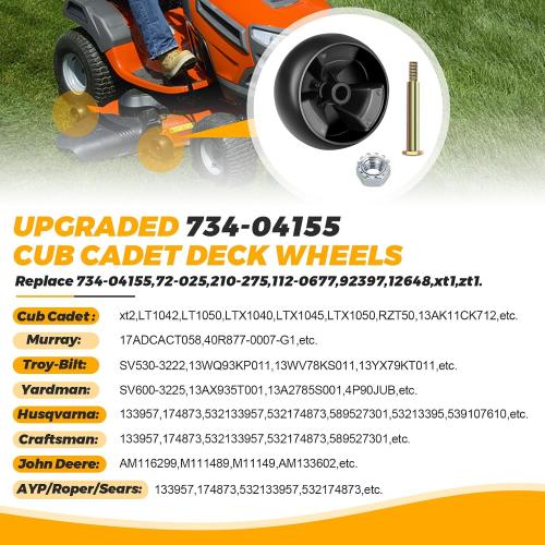 2026 Upgraded 734-04155 Deck Wheel Kit for Cub Cadet Craftsman MTD 734-04155 Troy Bilt 938-3056 Toro 112-0677 Cub Cadet Parts, 2 Pack 5 Mower Deck Wheels Kit with Bolts & Locknuts by Techecook