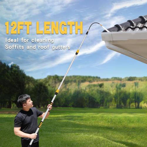 Telescoping Gutter Cleaning Wand 12 Foot Gutter Cleaner Tools from the Ground Telescoping Rain Gutter Cleaning Tool Aluminum Wand Garden Hose Attachment and Connection adapter (Long)